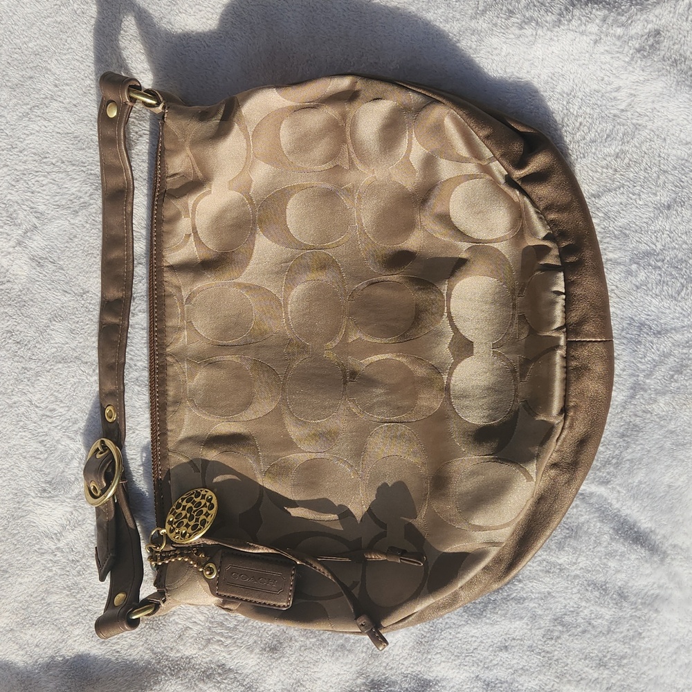 Coach canvas handbag tan and gold